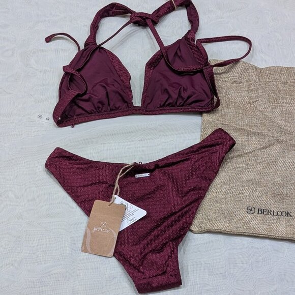 Berlook / new with tags / XS / Burgundy Jacquard Knot Bikini - Picture 2 of 2